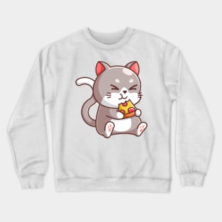 Cute cat eating pizza cartoon Crewneck Sweatshirt